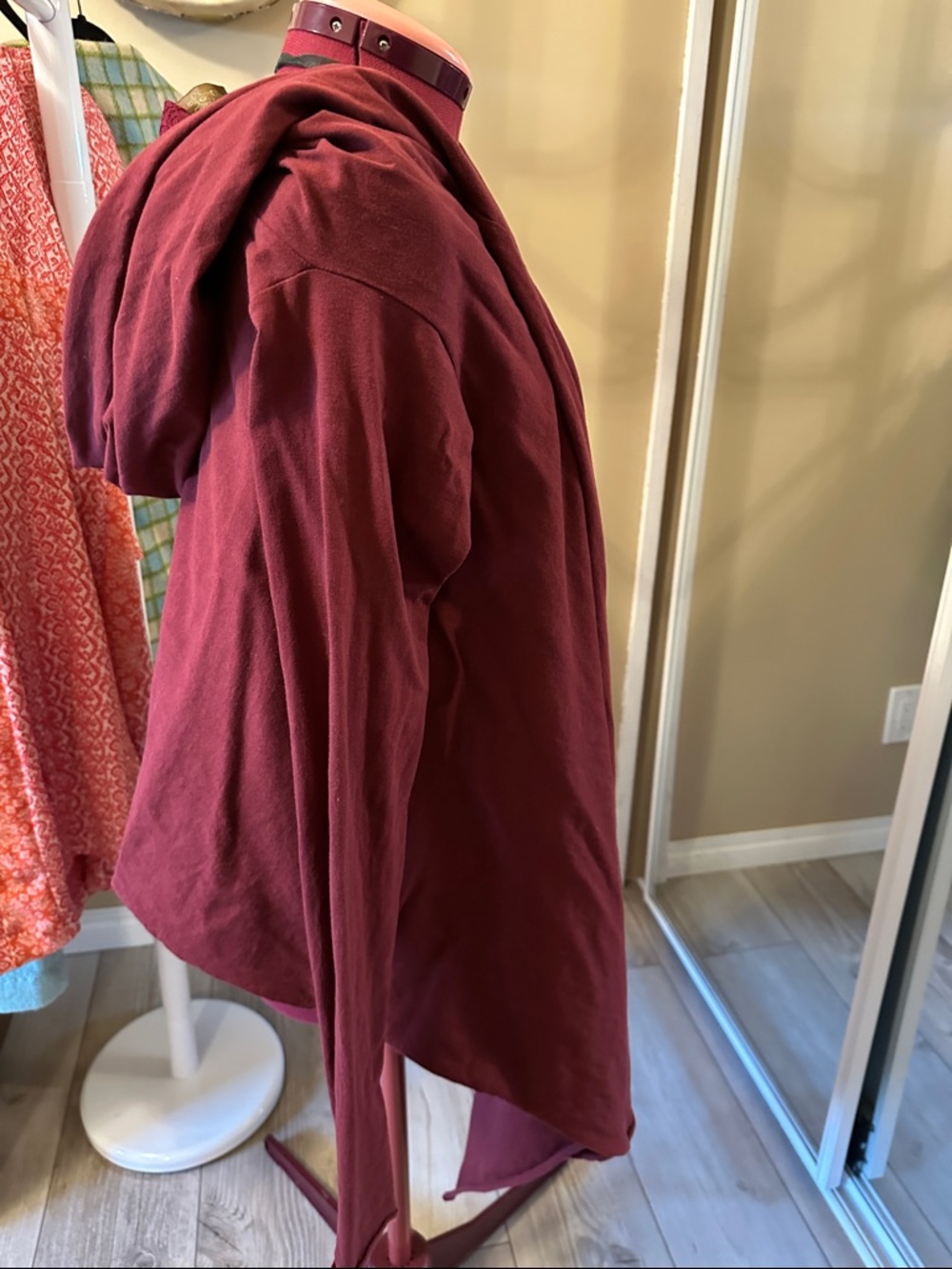 Deep Wine Hooded Wrap Top with Front Tie - Picture 7 of 8